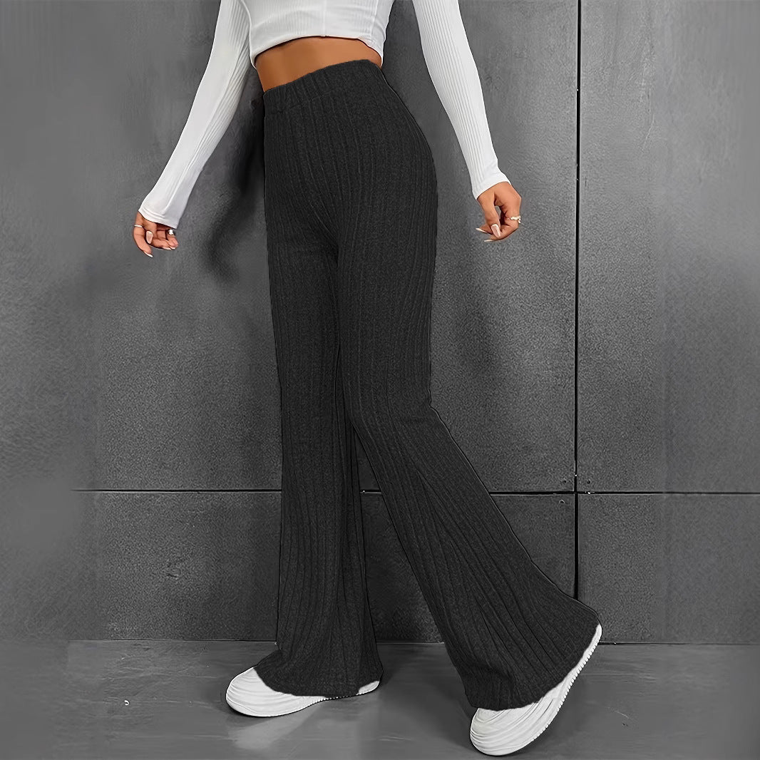 Wide knit trousers for women with a fine rib design Lune London
