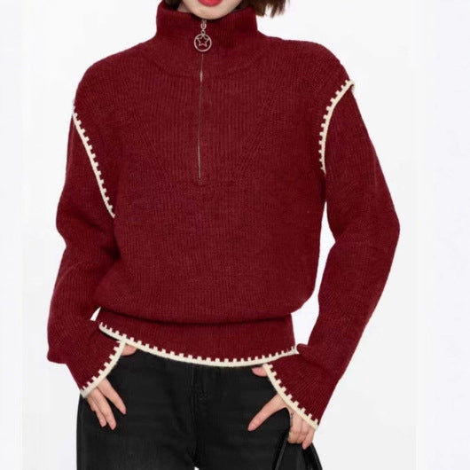 Trendy women's sweater with high collar and special sleeve finishes Lune London