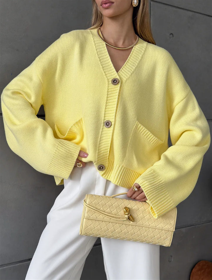 Women Chunky Knit Cardigan with Convenient Pockets Lune London