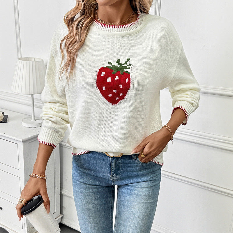 Women's sweater with strawberry pattern and ribbed details Lune London