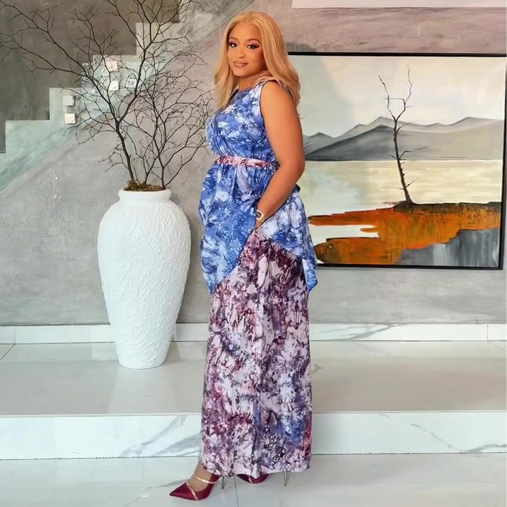 Women's maxi dress with asymmetric design and functional pocket area