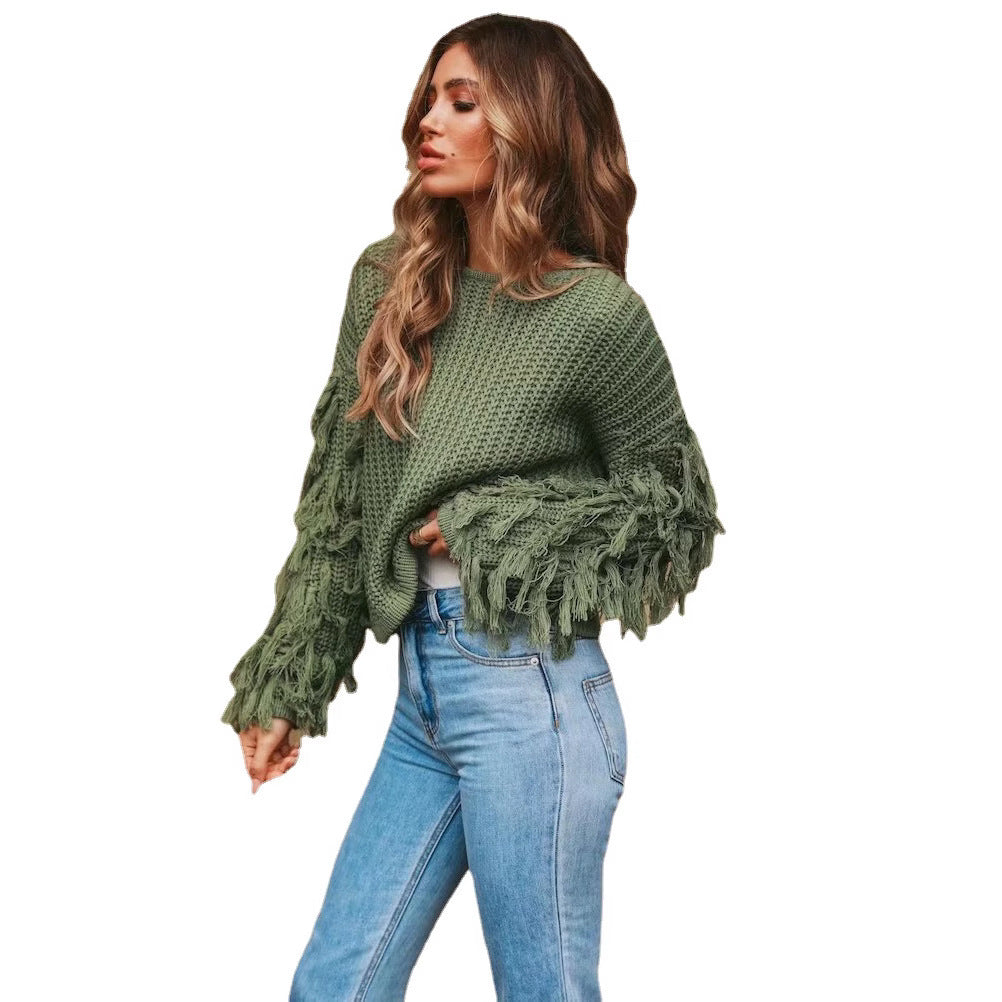 Chunky knit sweater for women with fringed sleeves and a relaxed fit Lune London