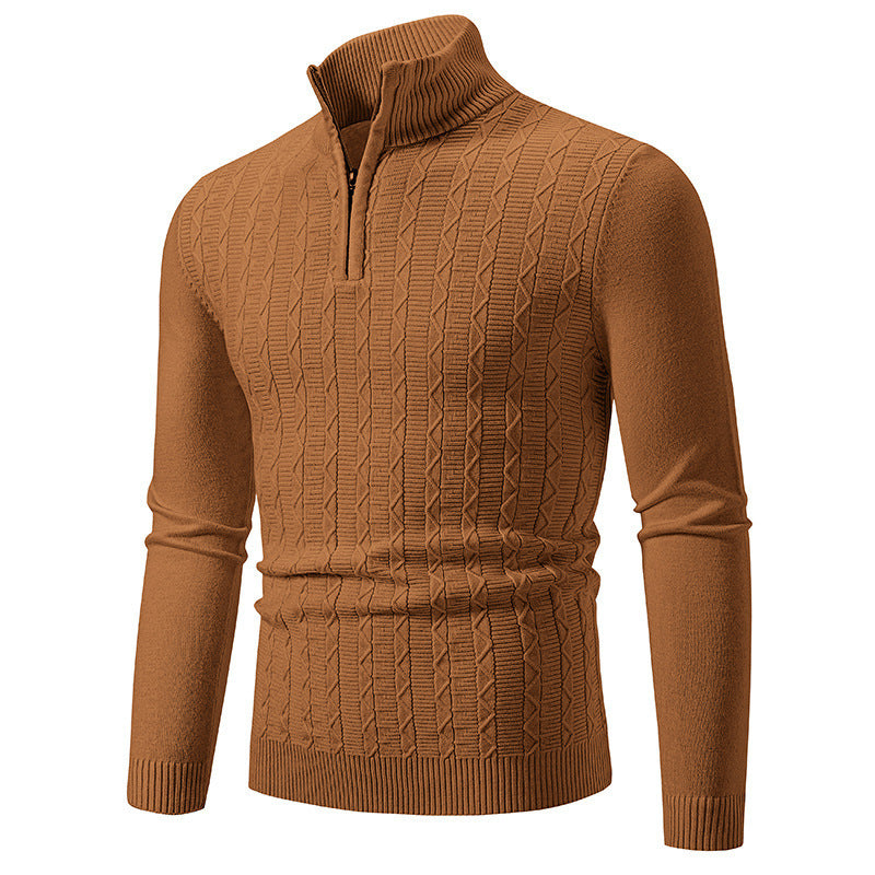 Trendy knitted sweater for men with high collar and zip Lune London