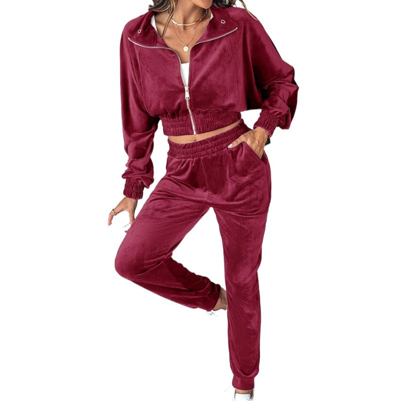 Ensemble de sport en velours pour femmes avec ourlet élastique et poches pratiques Chic & Stil