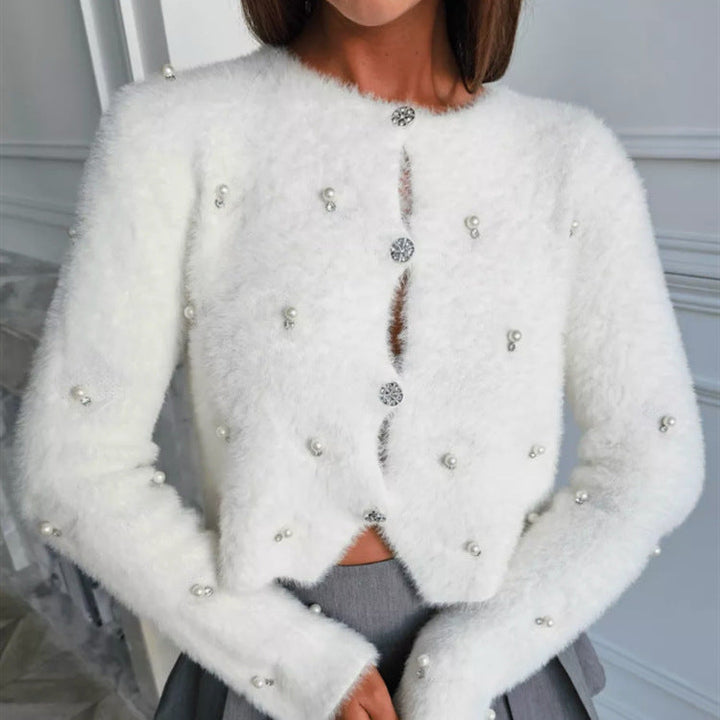 Women Fluffy Cardigan with Decorative Buttons and Elegant Cut Lune London