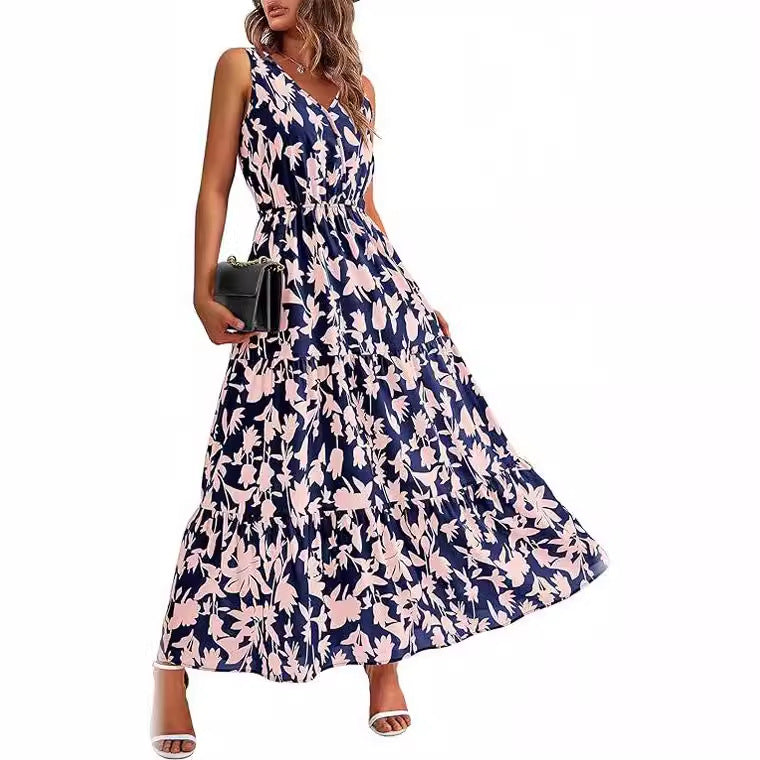 Maxi dress for women with floral appliques and narrow straps Lune London