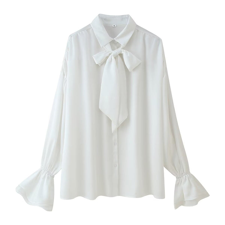 Ladies Elegant blouse with knot collar and flared sleeves Lune London