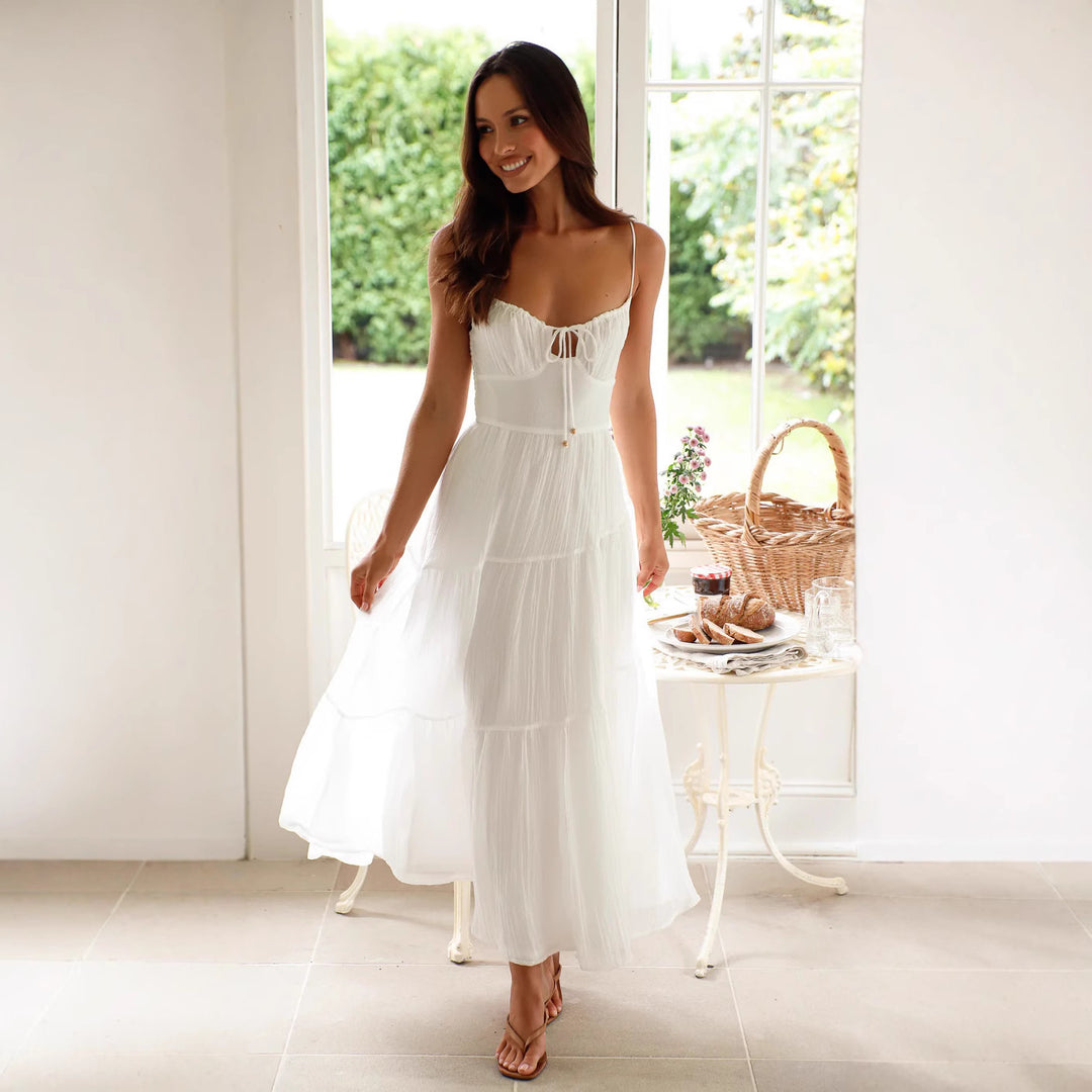 Maxi dress for women with adjustable spaghetti straps Lune London
