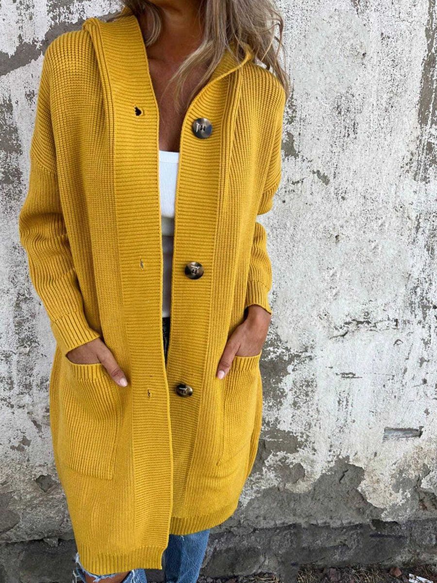 Knitted hooded jacket for women with buttons Lune London