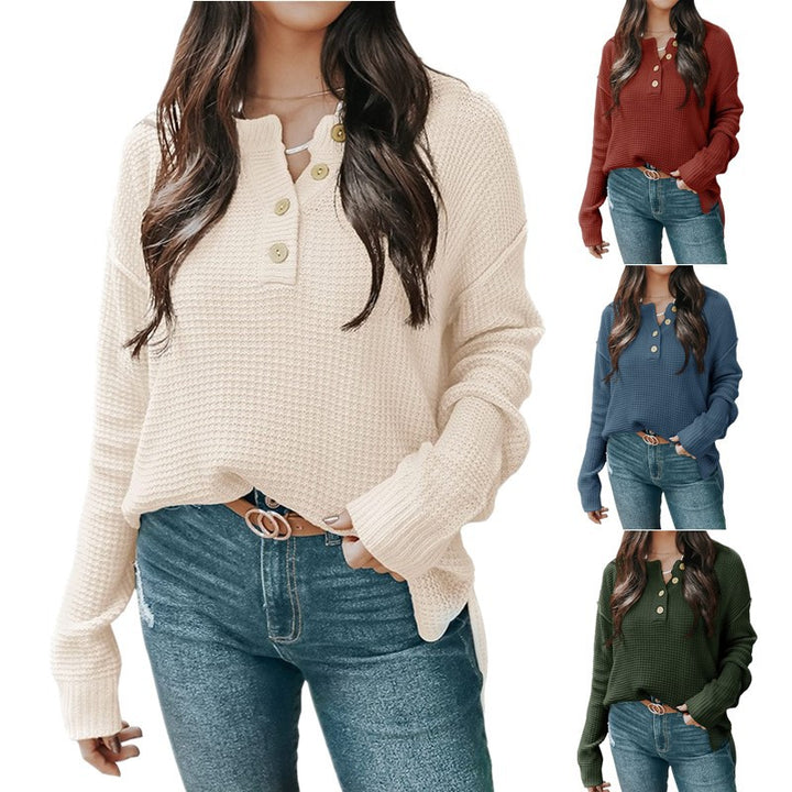 Casual oversized sweater for women with button placket and textured material Lune London