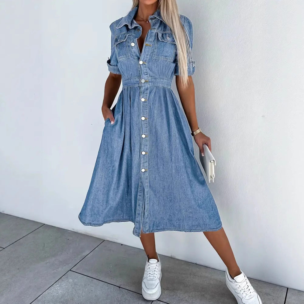 Lune London Denim Button-Up Shirt Dress for Women