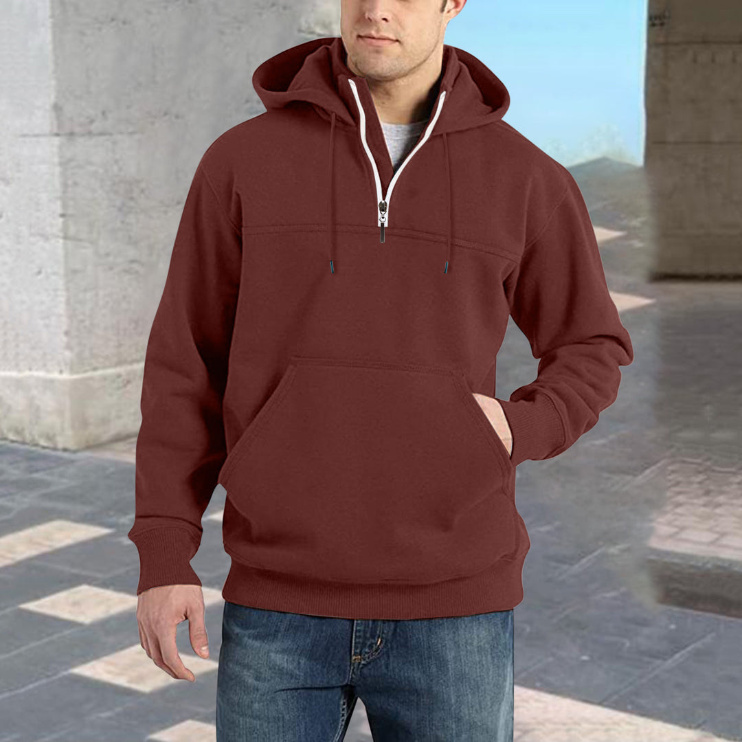 Men's trendy hoodie with half-zip and practical kangaroo pockets Lune London