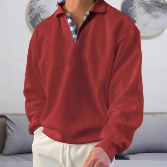 Long sleeve polo shirt for men with an elegant V neck and stylish contrasting details Lune London