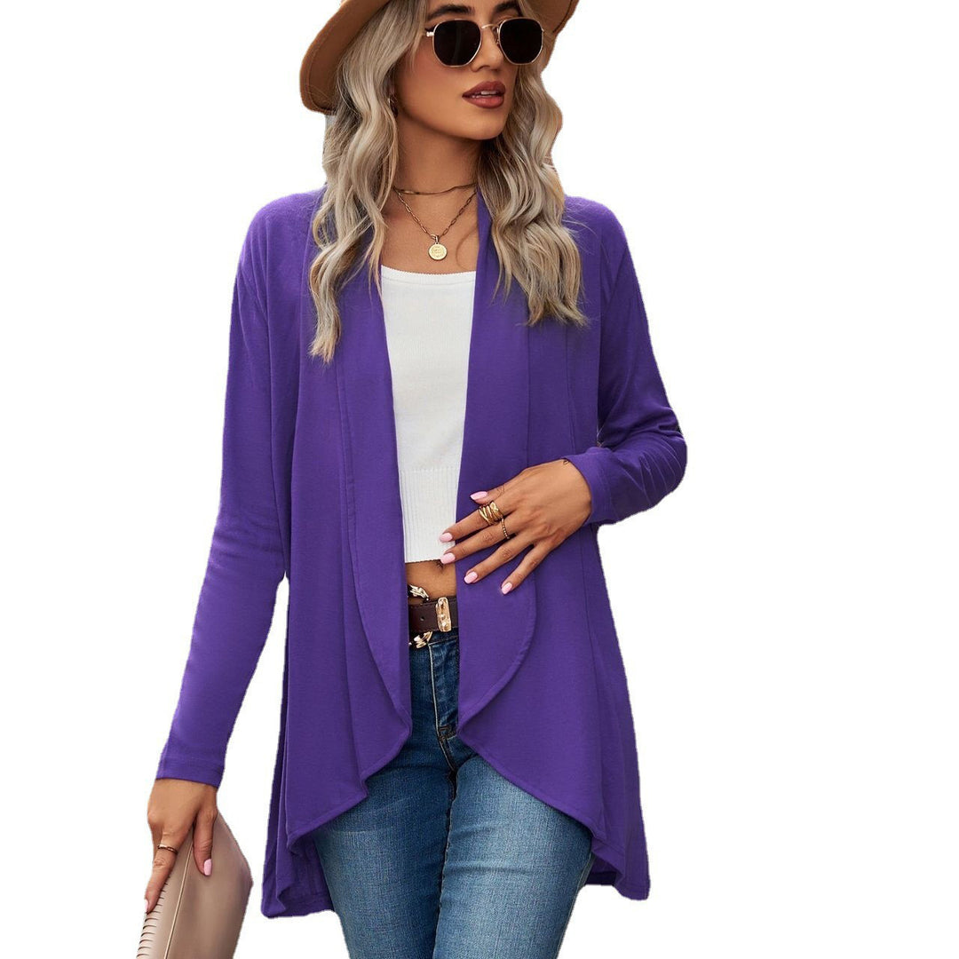 Women casual long cardigan in soft fabric with asymmetrical hem Lune London