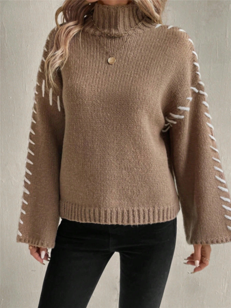 Knit sweater for women with wide sleeves and a high collar Lune London