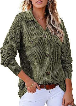 Waffle knit button pullover for women Lune London