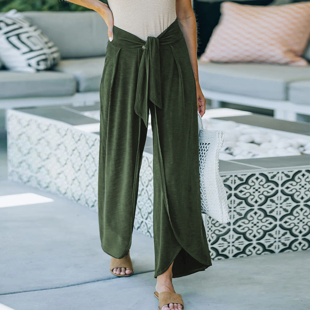 Wide chino pants for women with decorative belt Lune London