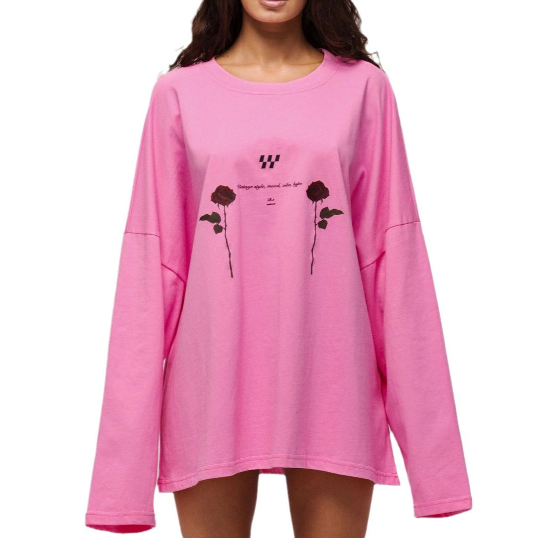 Women's oversized long sleeve T-shirt with floral graphic details Lune London