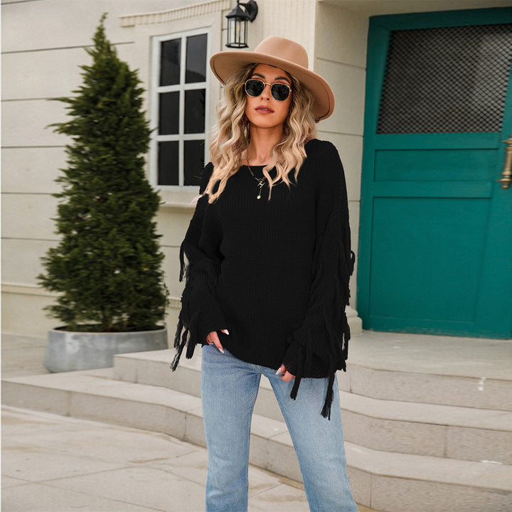 Pull tricoté décontracté pour femmes avec franges et coupe large Chic & Stil
