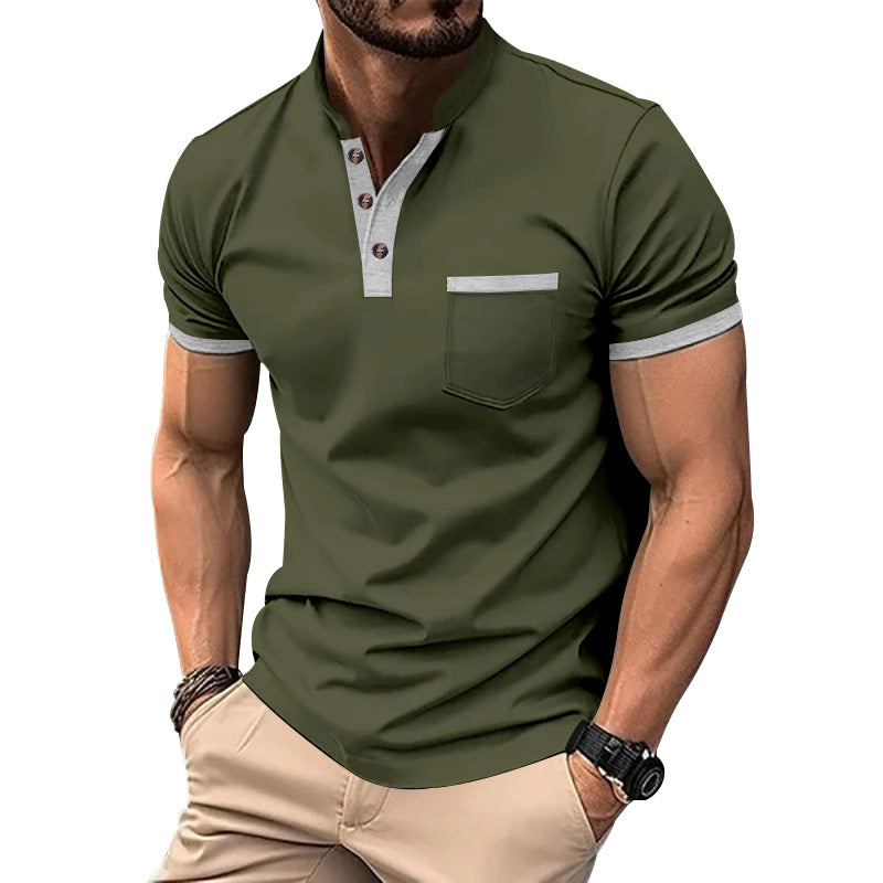 Men's short sleeve Henley shirt with an additional modern design and a chest pocket Lune London