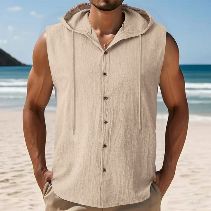 Sleeveless shirt for men with hood and button closure Lune London