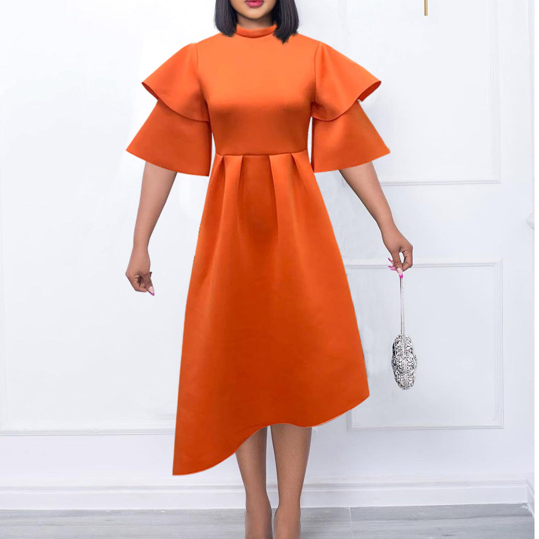 Women Elegant Midi Dress with Ruffles and Puffed Sleeves Lune London