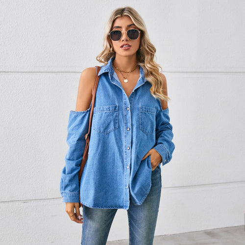 Women's denim shirt with raglan sleeves and chest pockets Lune London
