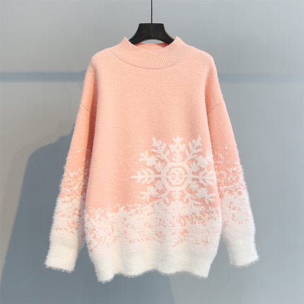 Ladies chunky knit sweater with festive snowflake pattern and soft collar Lune Londonl