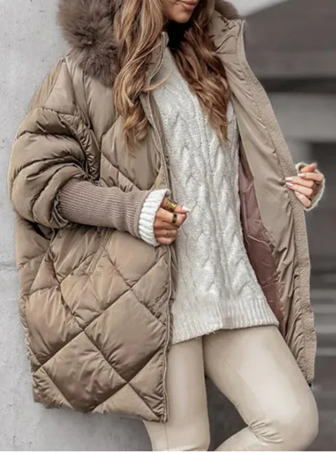 Lady Oversized Padded Jacket with Faux Fur Collar Lune London