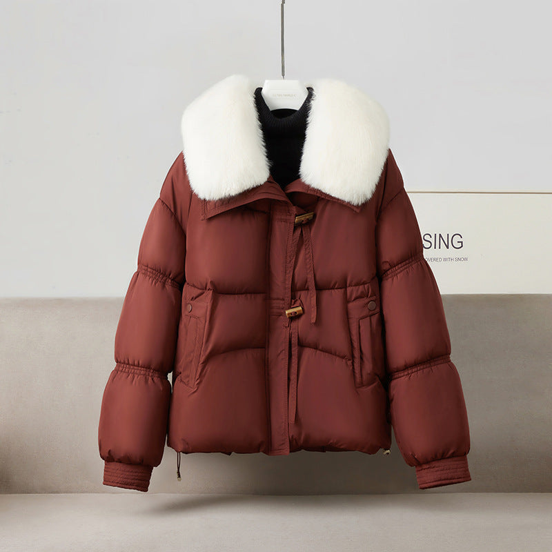 Ladies stylish winter puffer coat with removable faux fur collar Lune London