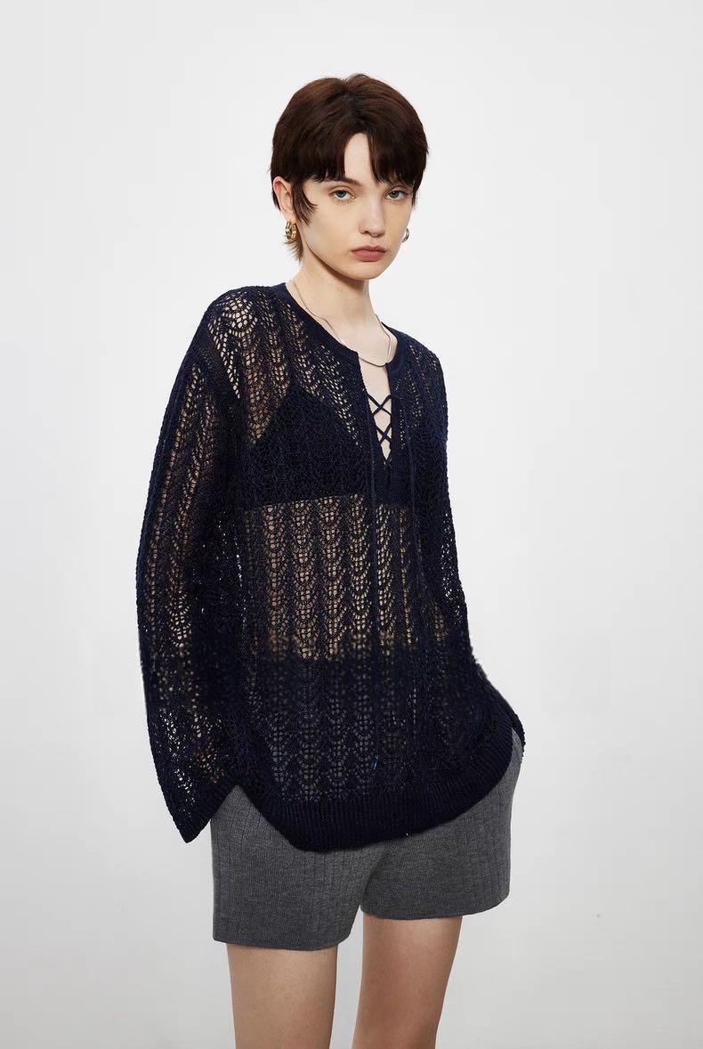 Pull décontracté en tricot aéré pour femmes avec un col sophistiqué Chic & Stil