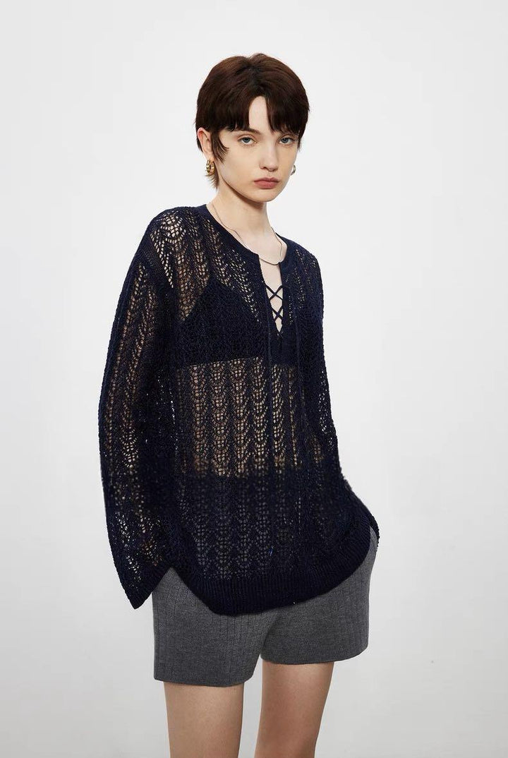 Pull décontracté en tricot aéré pour femmes avec un col sophistiqué Chic & Stil