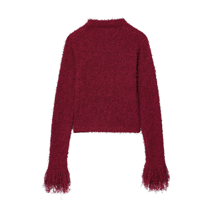 Cozy knit jacket for women with fringed sleeves Lune London