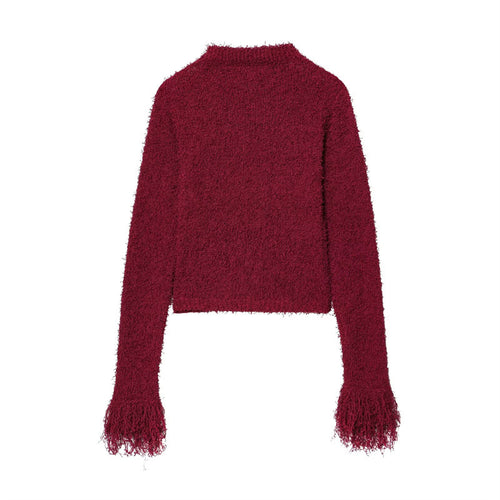 Cozy knit jacket for women with fringed sleeves Lune London