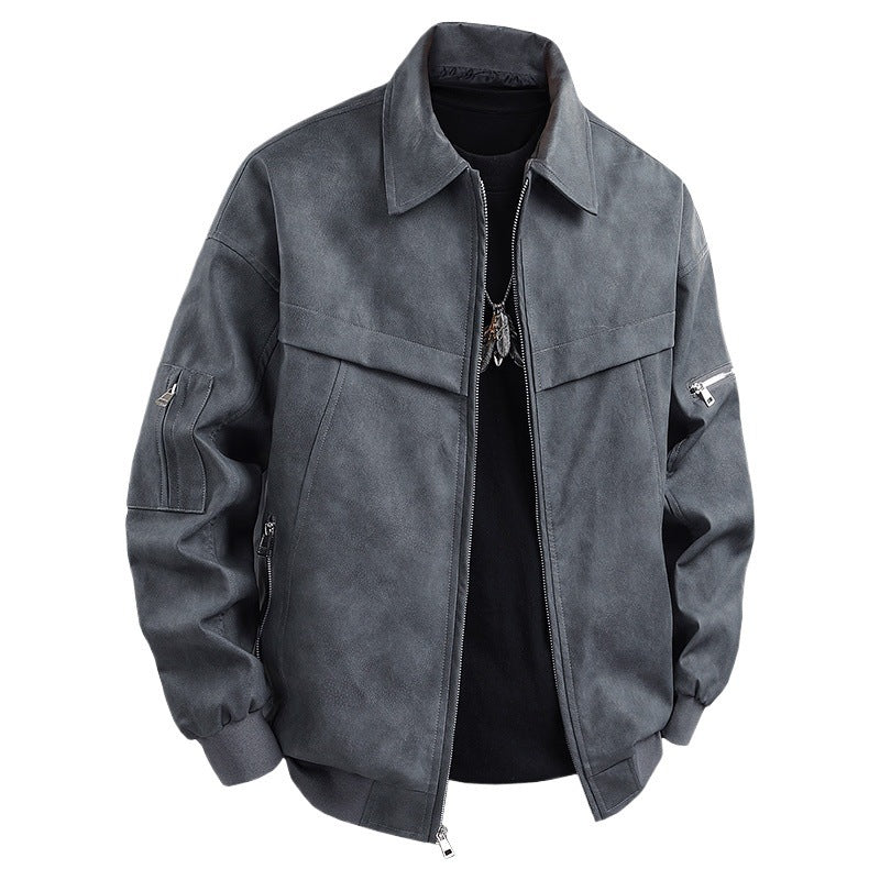 Synthetic leather jacket for men in a casual biker style with practical pockets Lune London