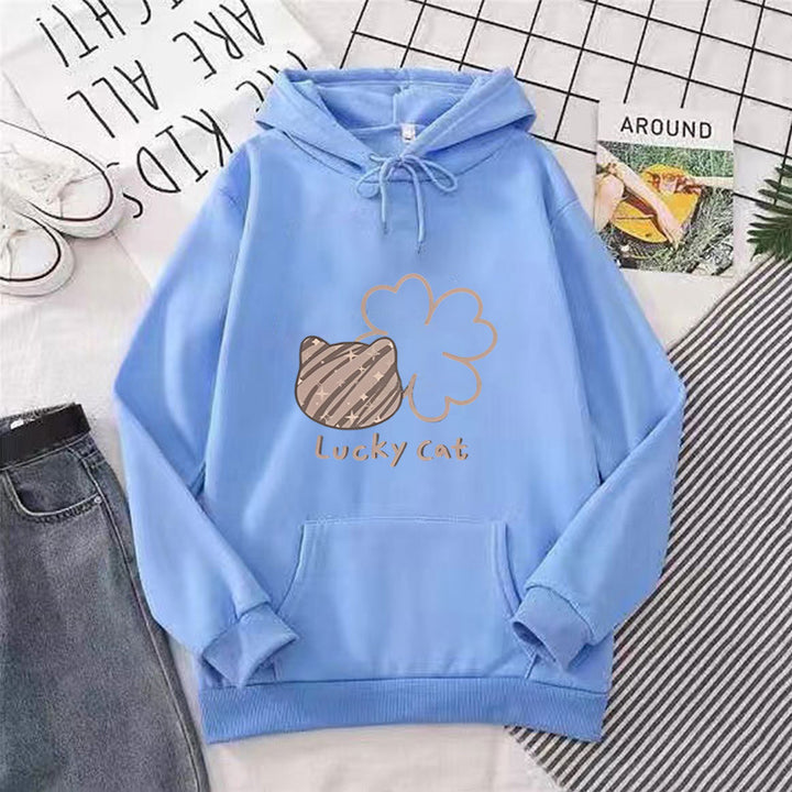 Women's hoodie with creative cat design and lucky motif Chic & Style