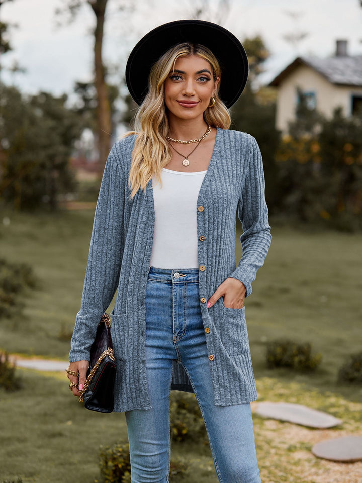 Womens knitted jacket with structured pattern and practical pockets Lune London 1753970709