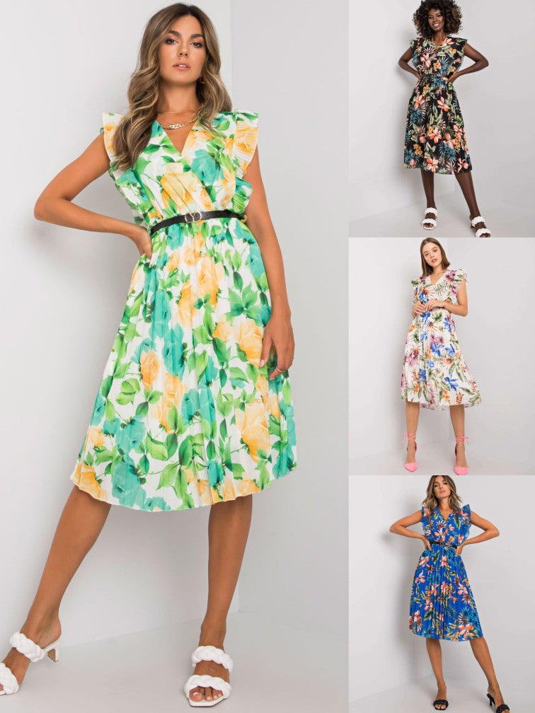 Lune London Floral Print Ruffled Sleeve Midi Dress for Women