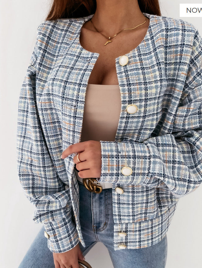 Trend plaid jacket for ladies with single button closure Lune London