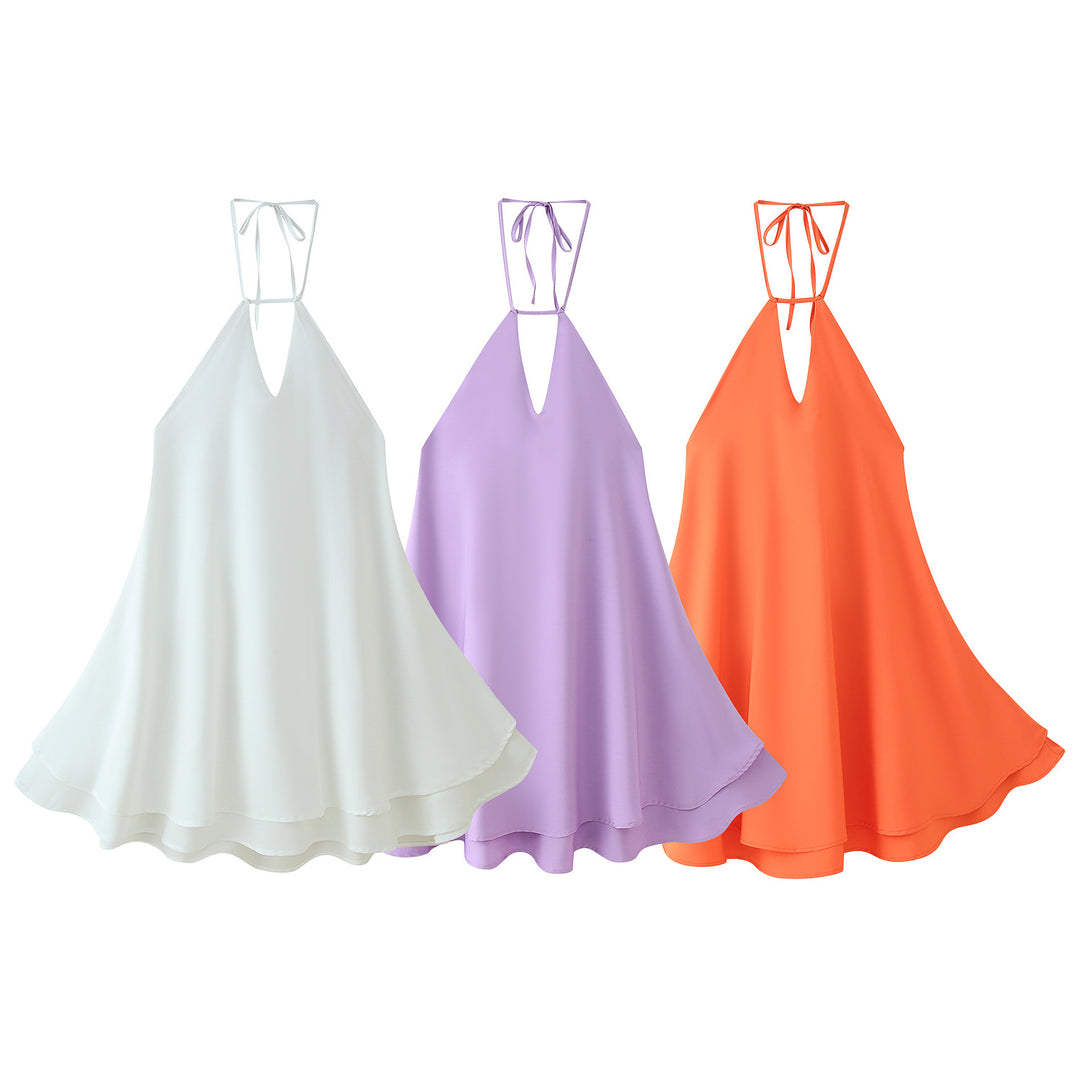 Light chiffon dress for ladies with deep V-neck and adjustable straps Lune London