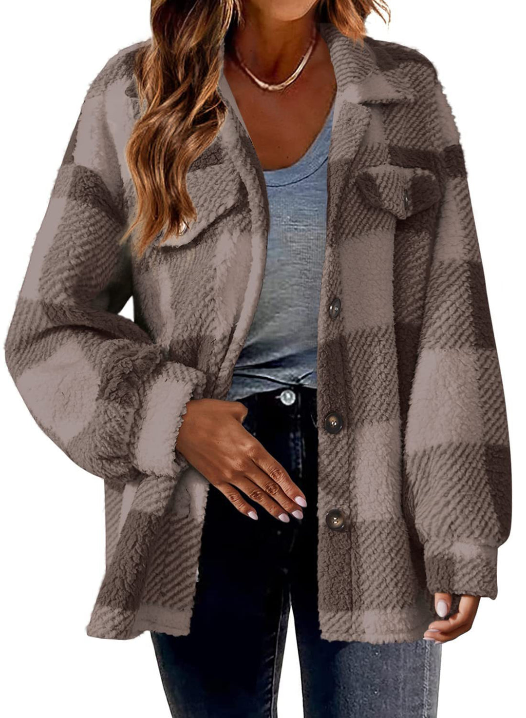 Ladies Cozy Tartan Jacket with Buttons and Chest Pocket Lune London