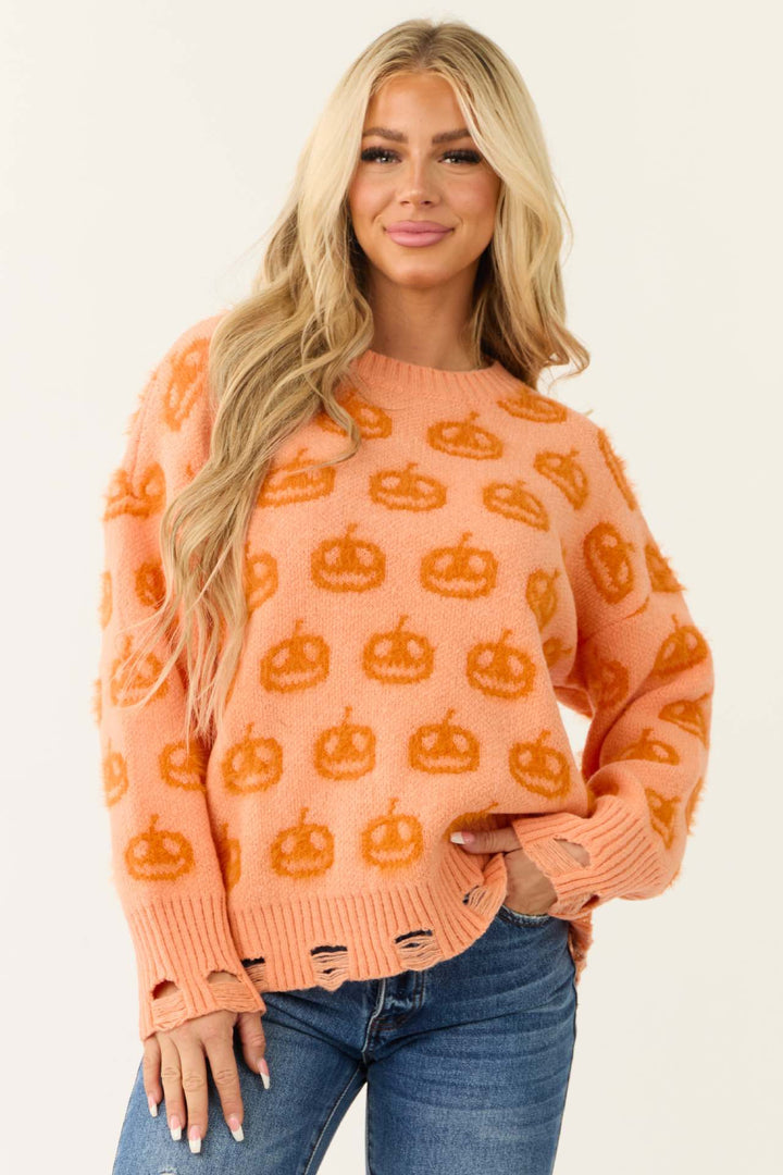 Pull en tricot de haute qualité pour femmes avec motif citrouille d'automne et ourlet élastique Chic & Stil