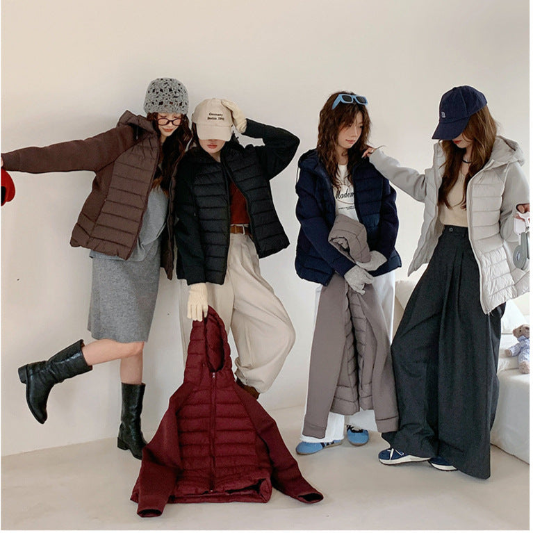 Ladies innovative hybrid jacket with high collar and detachable hood Lune London