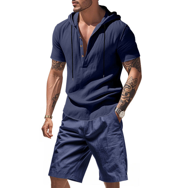 Men's Long Sleeve Casual Top with Button Placket and Chic and Stylish Shorts
