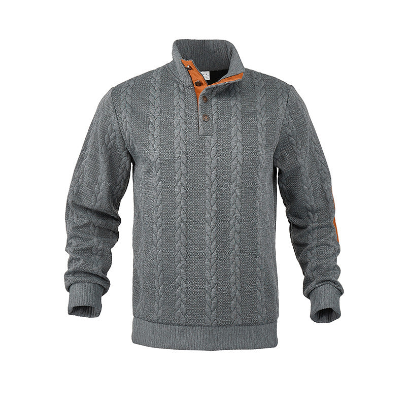 Modern knit sweater for men with high collar and contrasting accents Lune London
