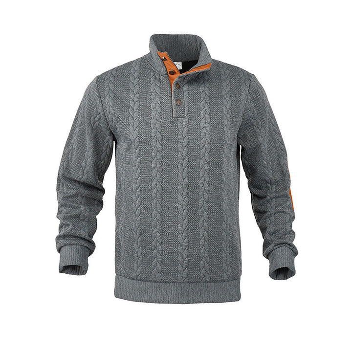 Modern knit sweater for men with high collar and contrasting accents Lune London
