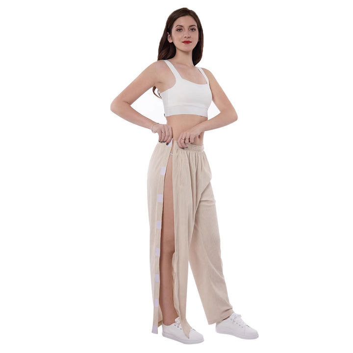 Lune London Casual Palazzo Pants for Women with Side Slits and Elastic Waist
