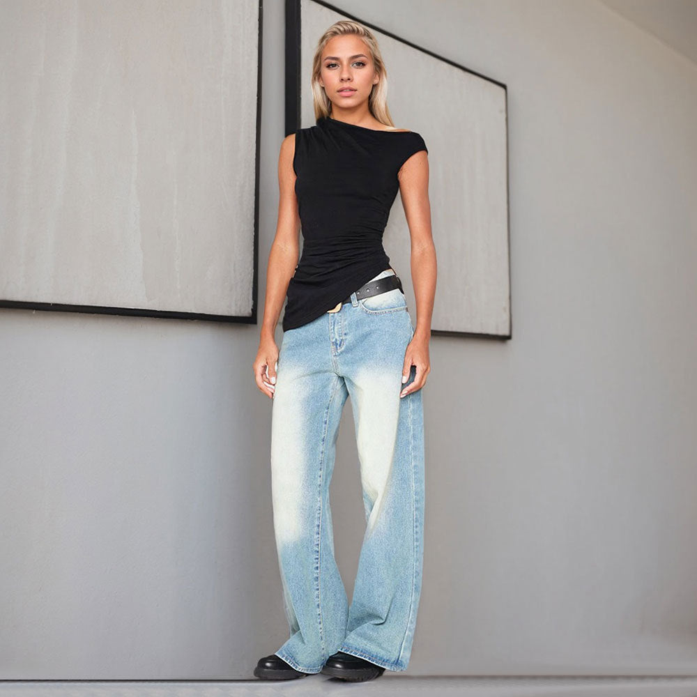 Asymmetrical top for women with refined draping details Chic & Stil
