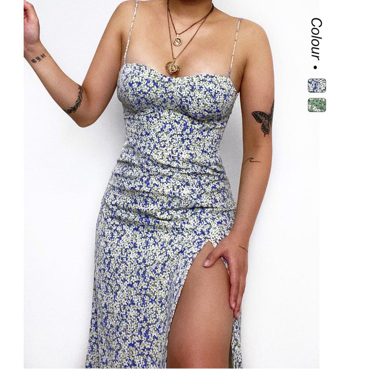 Women's Figure-Hugging Maxi Dress with Side Slit and Spaghetti Straps
