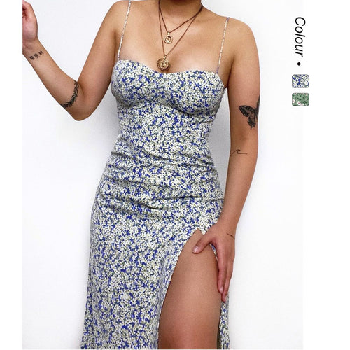 Women's Figure-Hugging Maxi Dress with Side Slit and Spaghetti Straps